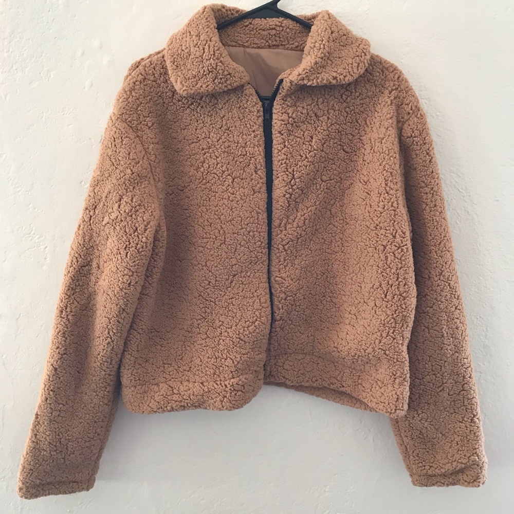 Teddy bear puffy light bomber jacket.